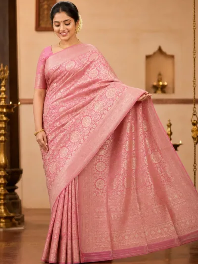 brocade blush pink saree