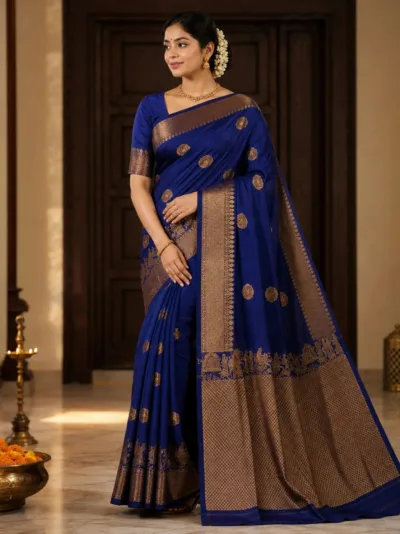 imperial blue kanchipuram silk saree